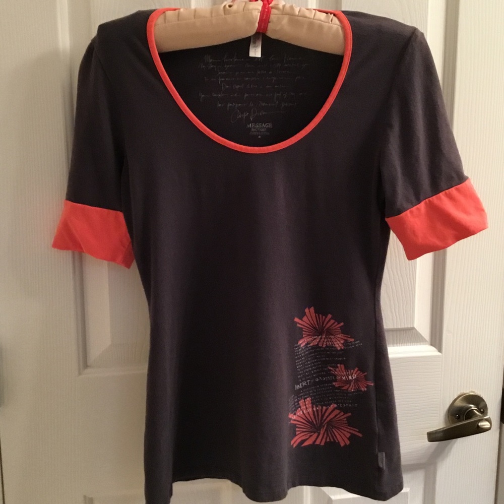 Message Factory short sleeve grey with orange trim inspired tee shirt